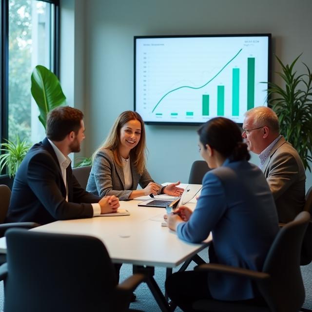 Financial advisors discussing strategy in Melbourne office